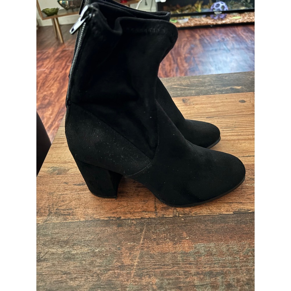 Therapy Hoxton Black Faux Suede Block‎ Heel Sock Ankle Boots Womens 7 - Picture 3 of 7